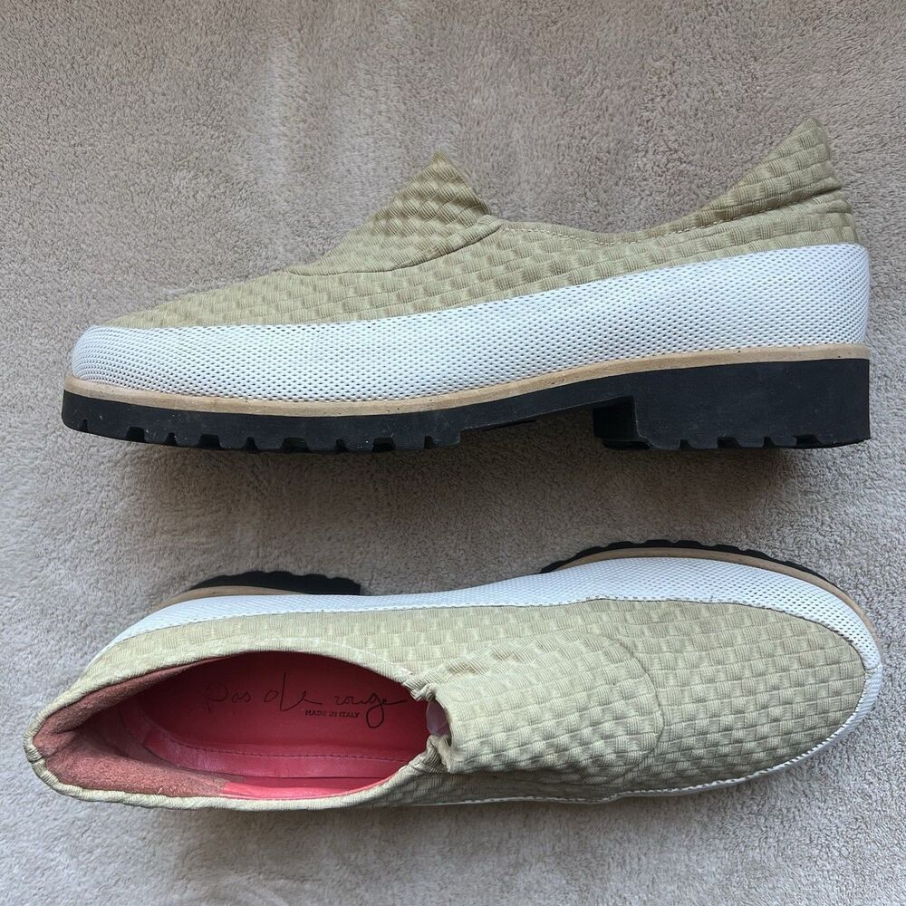 Pas de Rouge Tan & White Stretch‎ Fabric Slip On Flat Shoes Women EU 38.5 US 7.5 - Picture 16 of 16